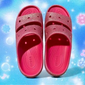 CROCS Sparkly Hot Pink Classic Sandal 2.0 Size 6